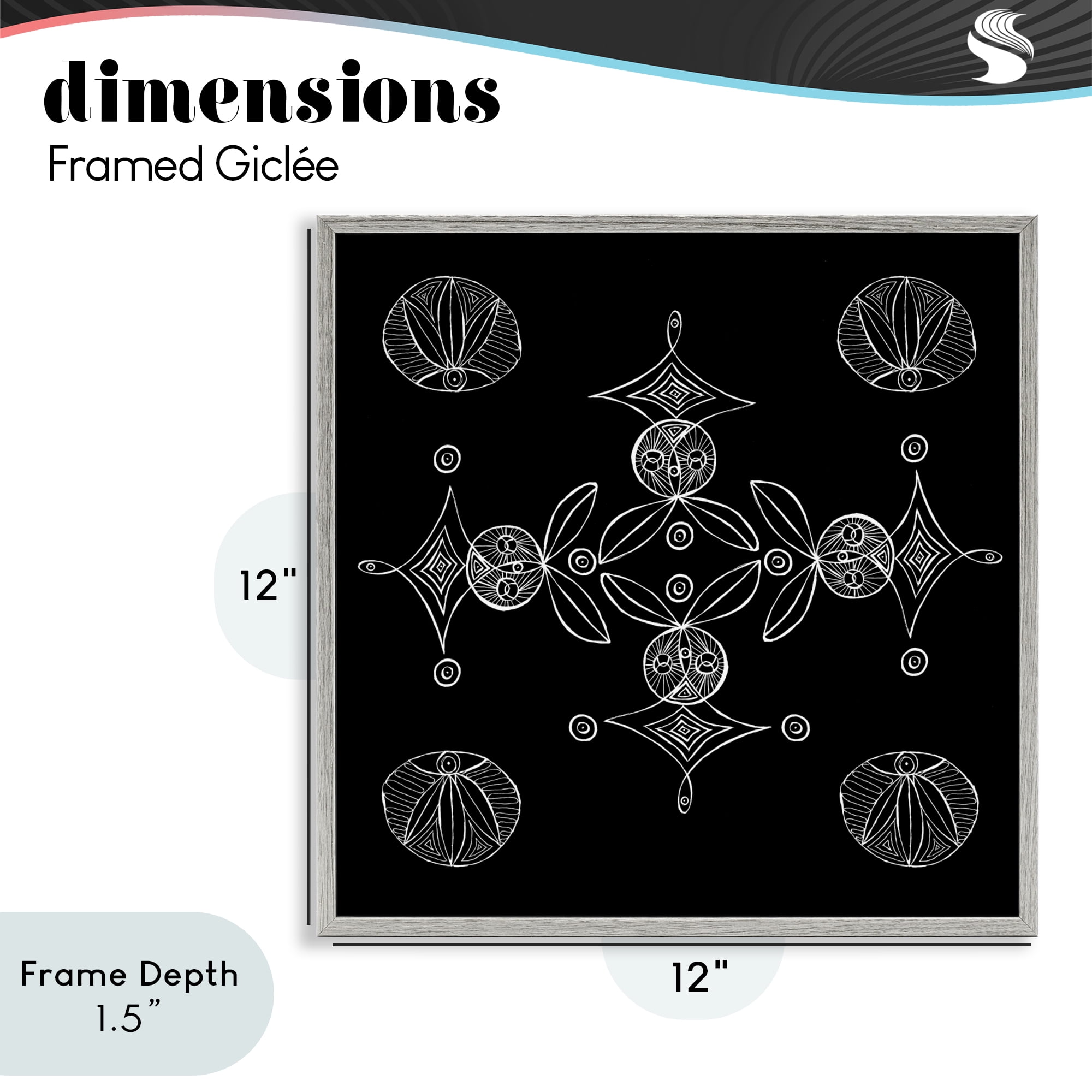 Stupell Industries Simple Monochrome Fractals Gray Framed Giclee Art, design by El Perkin