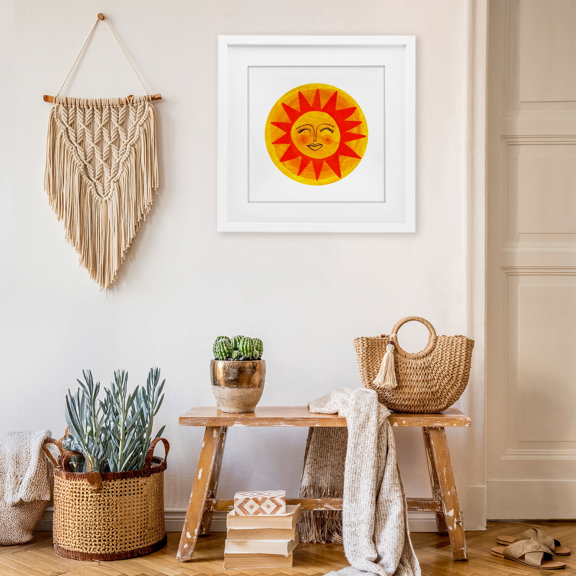 Stupell Industries Warm Fiery Sun White Framed Print Under Glass, design by Katherine Herrell Studio