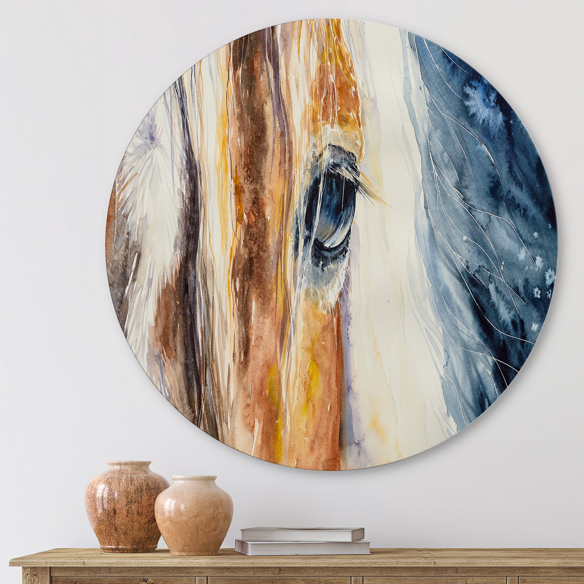 Designart 'Abstract Close-Up of A Beautiful Horses Eye I' Farmhouse Circle Metal Wall Art 23x23 - Disc of 23