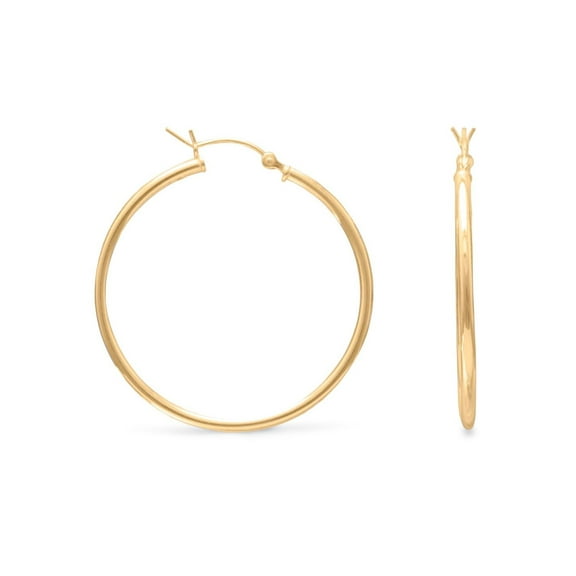 Hoop Earrings 2mm x 35mm 14k Yellow Gold-plated Sterling Silver