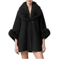 thumbnail image 2 of YUNAFFT Cozy Oversized Plus Size Cape Cardigan with Faux Fur Collar Thickened Warm Mid-Length Open Front Poncho for Women, 2 of 4