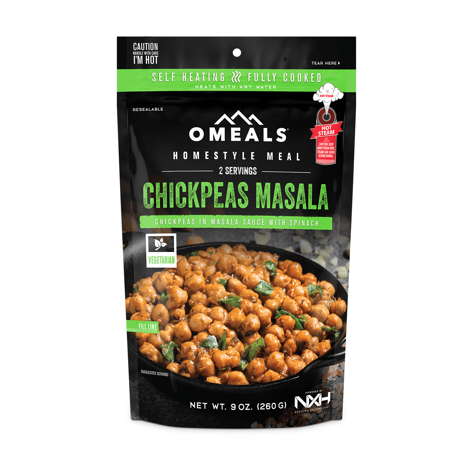 Omeals Chickpea Masala 9oz. Pouch Self Heating Camping Meal
