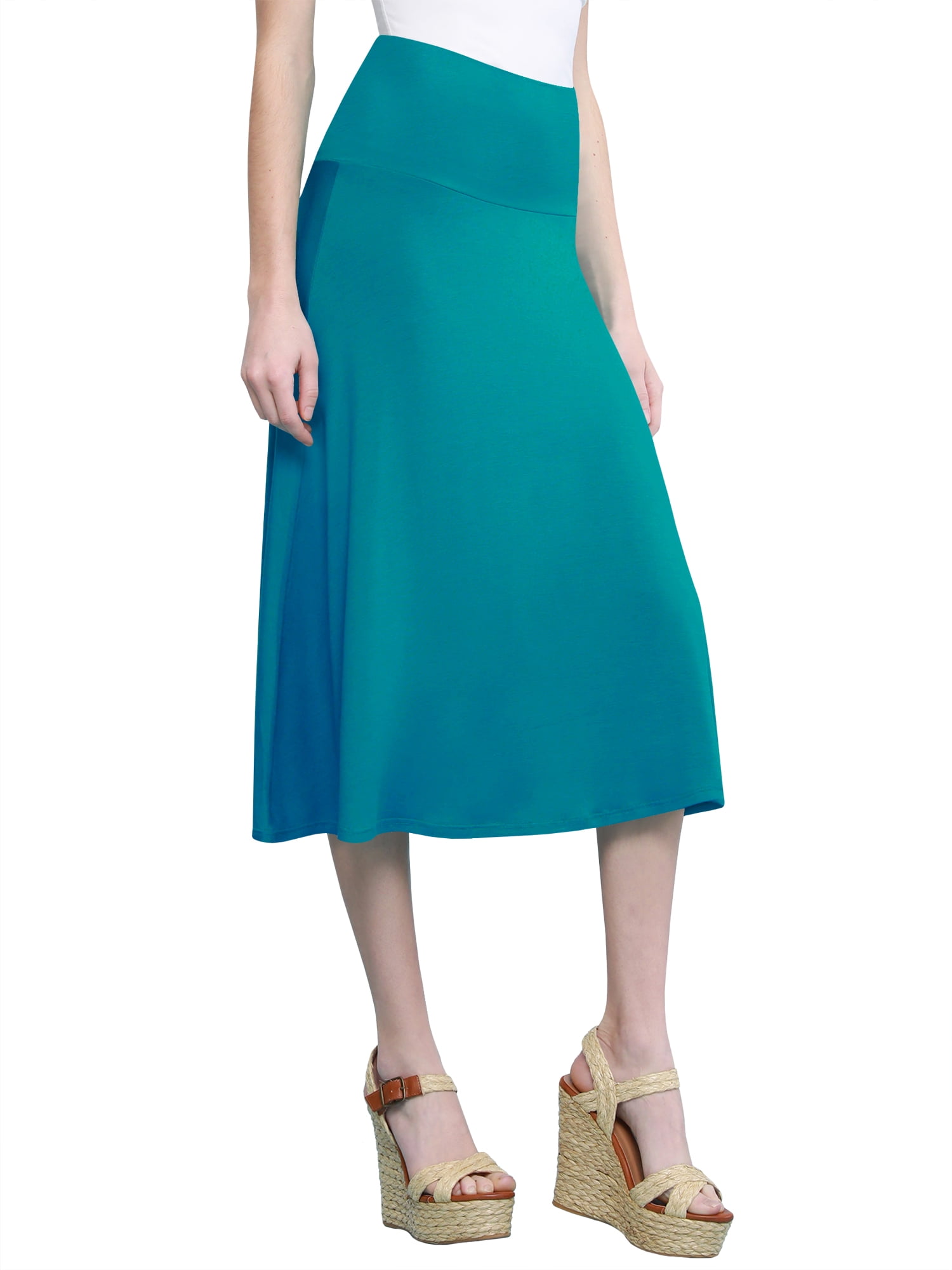 Made by Johnny Women's Lightweight Fold Over Flared Midi Skirt XL JADE