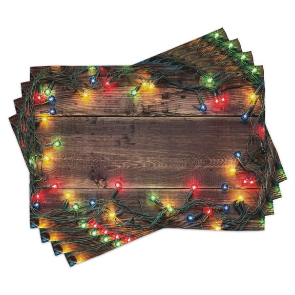 Ambesonne Christmas Place Mats Set of 4, Xmas Time Wooden Planks, Standard Size, Multicolor