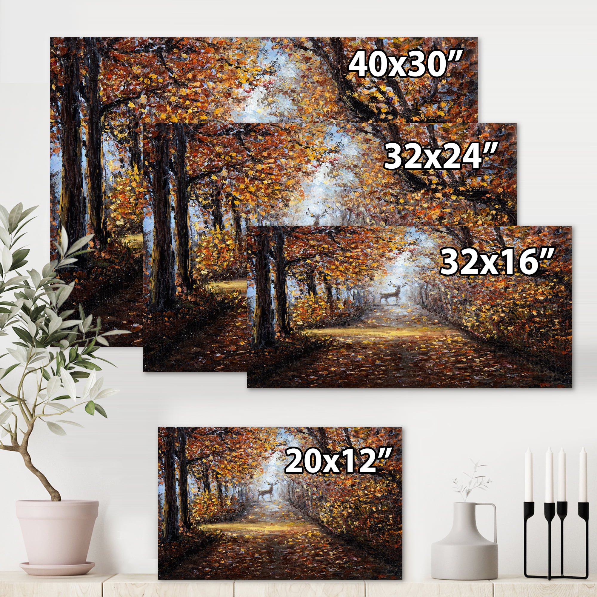 Designart ' Deer In The Autumn Park ' Lake House Canvas Wall Art Print