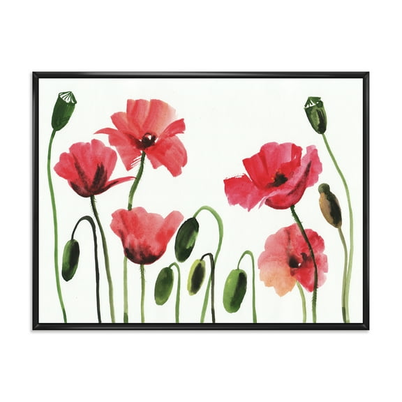 Ancient Red Blooming Poppies 20 in x 12 in Framed Painting Canvas Art Print, by Designart