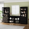 thumbnail image 4 of RichYa Kitchen Pantry Cabinet Set of 4,111" W Buffet Sideboard Coffee Bar with Glass Door Hutch,Modular Storage Cabinets with Shelves & Drawers for Dining Room,Black(DGGD), 4 of 10
