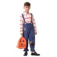 thumbnail image 6 of Halloween Family Matching Costume Sets, Pumpkin Head Mask with Striped Shirt and Suspender Pants, Parent-Kids Scarecrow Cosplay Outfit for Party, 6 of 6