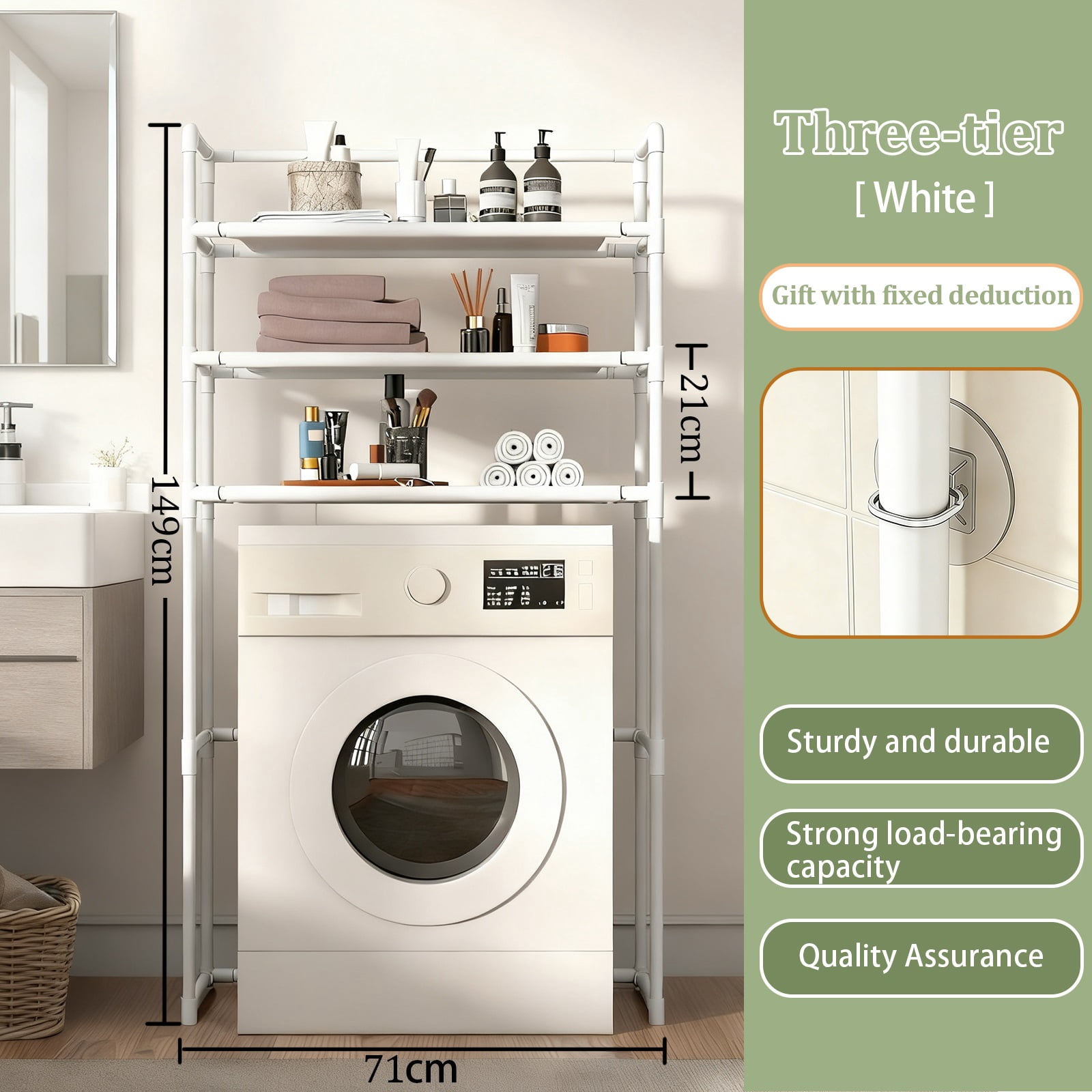 3-Tier Over Washer Storage Shelf, Over Washer and Dryer Organizer,Easy Install Washing Machine Storage Rack for Laundry Room