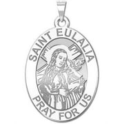 Picturesongold.Com Saint Eulalia Oval Religious Medal Necklace Pendants - 1 inch Size of a Quarter - 14K White Gold