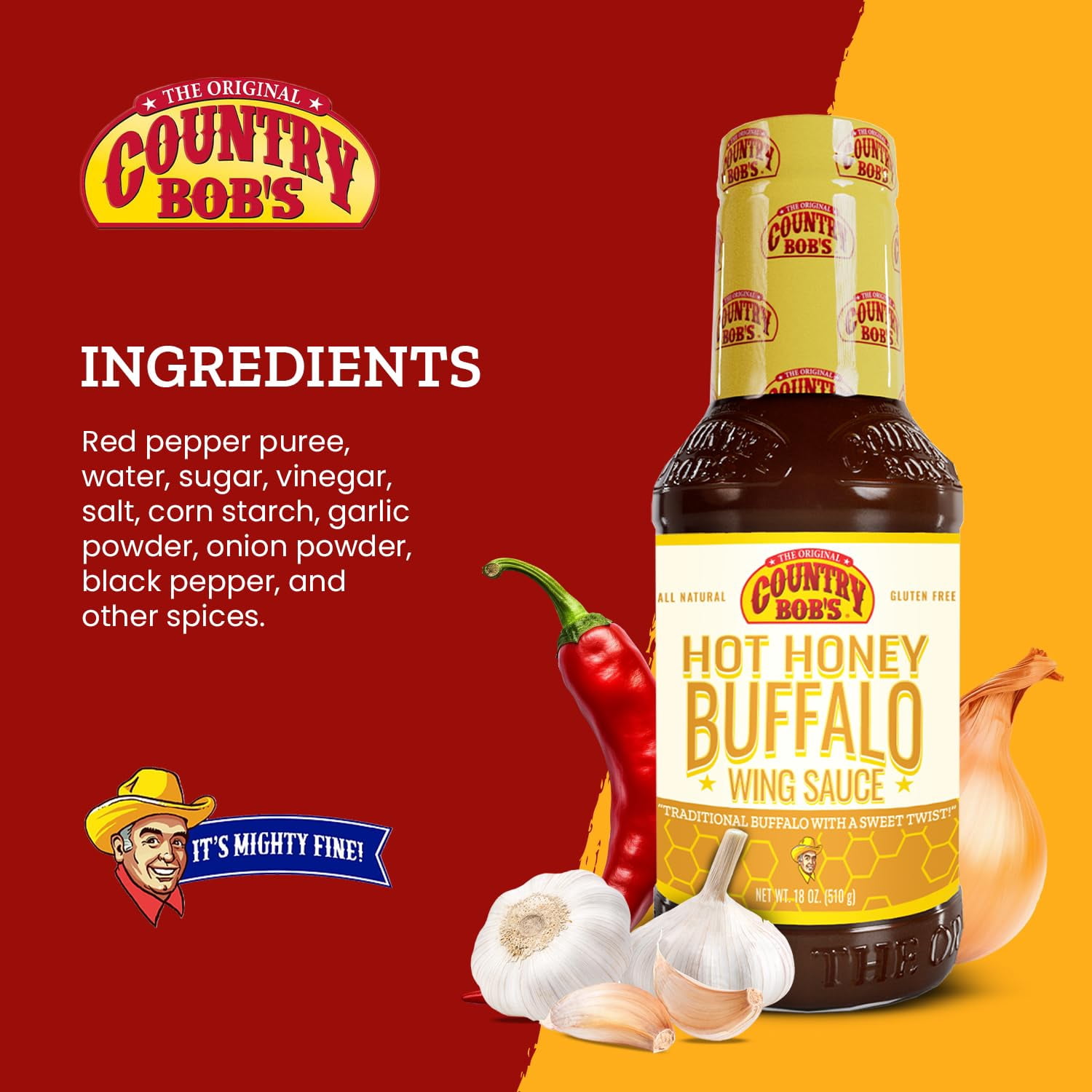 (Pack Of 6) Country Bobs Sauce Hot Honey Buffalo Wing 18 Oz