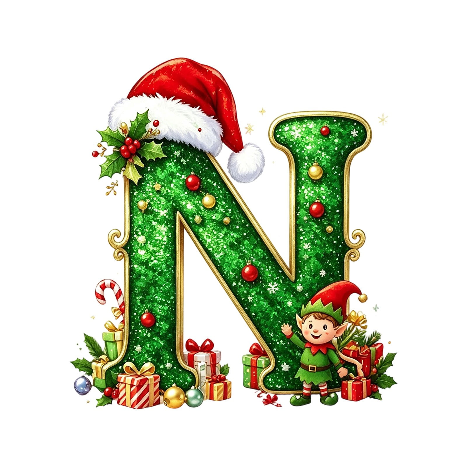 Acrylic Alphabet Ornament Christmas Decoration Hanging Letter 2D Flat Design Santa Hat Print Individual Piece Selection