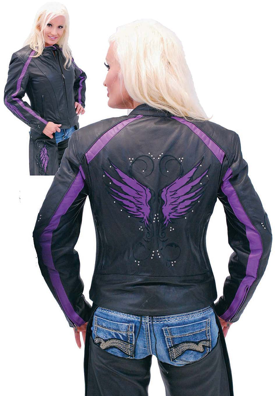 Purple Wings Leather Motorcycle Jacket for Women L5208PUR
