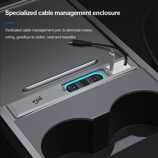Cargador USB para coche, concentrador de derivación USB integrado, concentrador USB multipuerto para Tesla modelo 3/Y