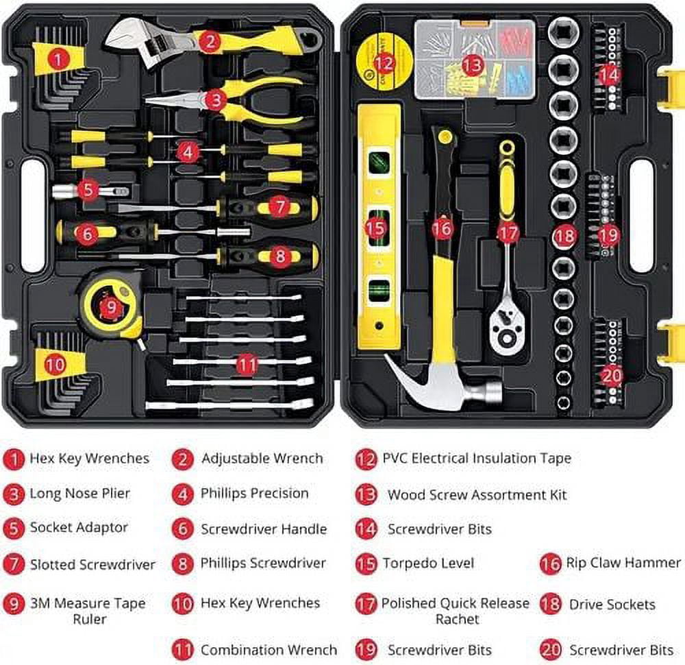 GOXAWEE 108-Piece Hand Tool Set, General Household Tool Kit with Plastic Storage Toolbox for Home Car Repair and DIY, G5239