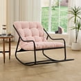 thumbnail image 3 of Outdoor Rocking Chair with Thick Cushion, Comfy Steel Frame Patio Rocker, Adjustable Swing for Living Room Reading Room, Black Frame, Pink, 3 of 13