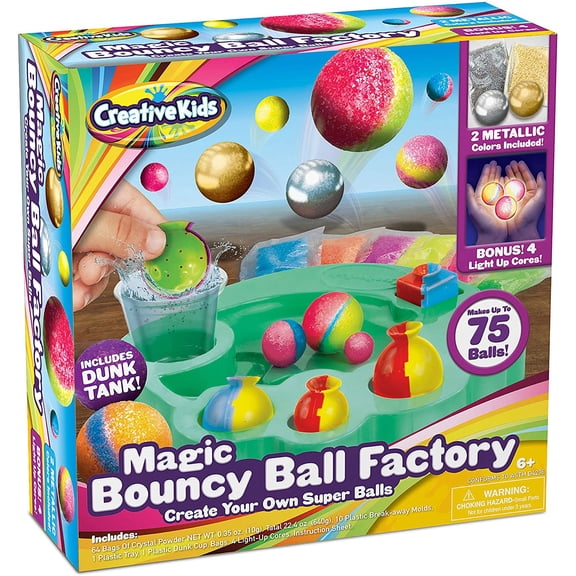 Make Your Own DIY Bouncy Ball Craft Kit for Kids - Create Your Own Metallic & Light-up Crystal Balls STEM Science Birthday Party Favors Projects for Boys & Girls - Makes Up to 75 Balls - Ages 6 