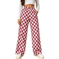 thumbnail image 2 of BRELIL Women Plus Size Wide Leg High Waisted Trousers with Pockets Plaid Casual Streetwear Long Pants Baggy Palazzo Pants Fall Winter Outfits, Red XL, 2 of 8