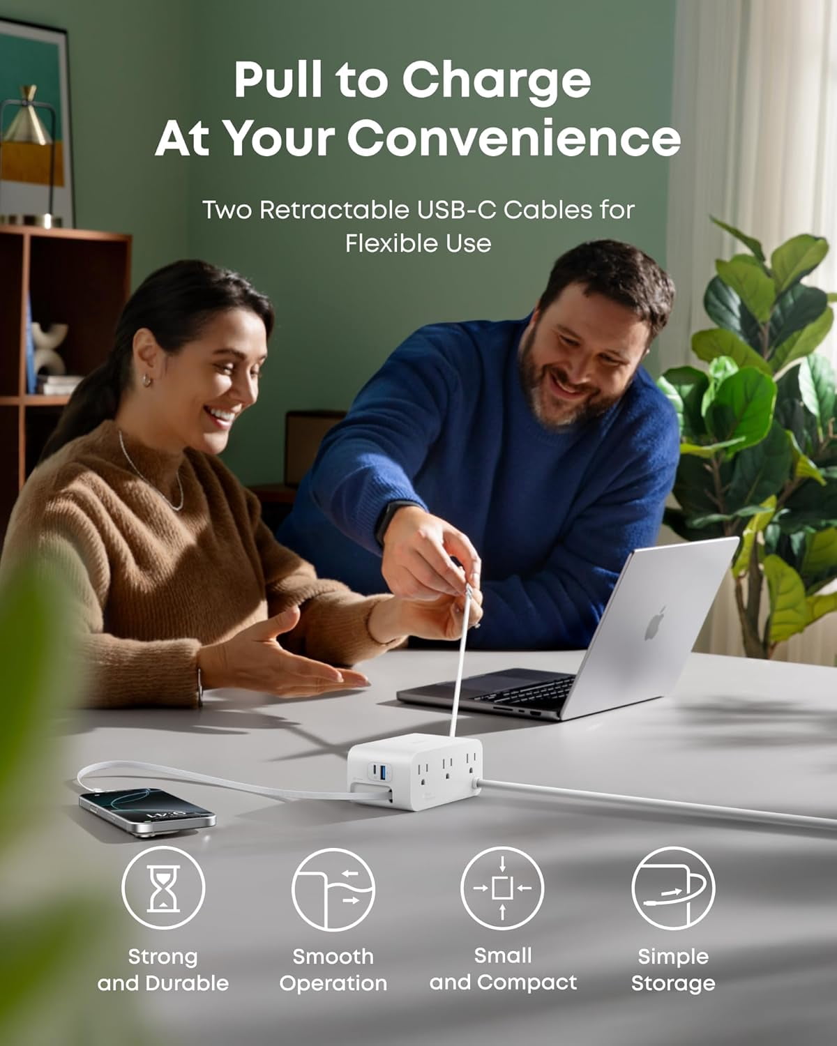 Anker Nano Charging Station, 7-in-1 USB-C Power Strip, 2.3 ft Anker InstaCord Retractable Cable