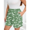 thumbnail image 3 of SHOWMALL Women's Plus Drawstring Shorts Floral White Flower Green 2X Summer Elastic Waist Casual Lightweight with Pockets, 3 of 7