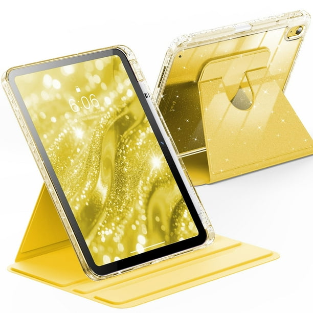 INFILAND Funda con purpurina para iPad de 11 pulgadas, A16 y 10,9 pulgadas, 10.9 pulgadas, 10.ª generación, color amarillo