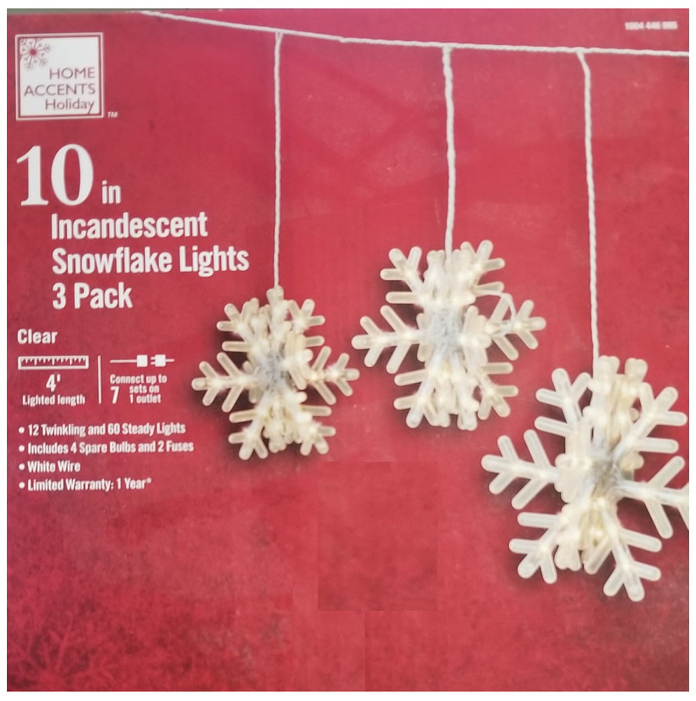 Home Accents Holiday 10" LED Snowflake Lights 3 Pack Twinkling Cool White NEW 