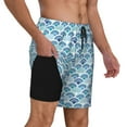 thumbnail image 3 of Haiem Blue Fish Scale Texture Mens Swim Trunks with Compression Liner 2 in 1 Swimming Shorts Stretch Swimwear Quick Dry,Board Shorts-Large, 3 of 9