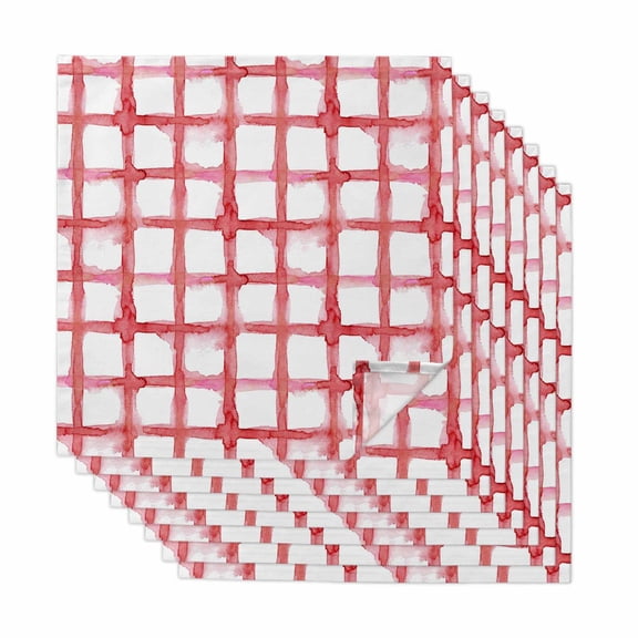 Red Buffalo Plaid Cloth Napkins, Farmhouse Check Stripes Retro Geometric Washable and Reusable Dinner Napkins Set of 8, Table Napkin for Kitchen Party Birthday Wedding Hotel Housewarming 20"x20"