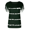 thumbnail image 3 of QLEICOM Women Stripe Tassels Short Sleeve Crewneck T-shirt Blouses Shirts Tops Green 3XL, US Size 14, 3 of 7