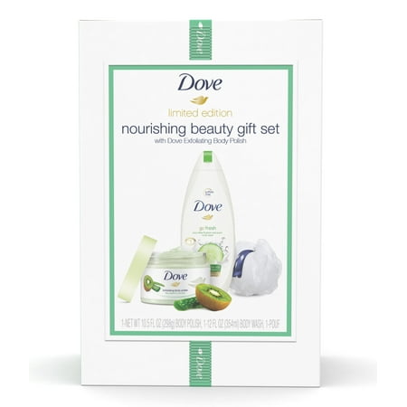 ($12 Value) Dove 3-pc Nourishing Kiwi Holiday Gift Set (Bodywash, Body Polish with Bonus Pouf)