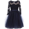 thumbnail image 2 of Little Girls Elegant Rose Floral Lace Illusion Top Satin Belt Flower Girl Dress Navy Blue 4 (2J0K9S8), 2 of 2