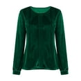 thumbnail image 4 of Velvet Dressy Tops Womens Crewneck Long Sleeve Pleated Elegant Casual Shirts Fall Party Solid Color Blouses (L, Green), 4 of 7