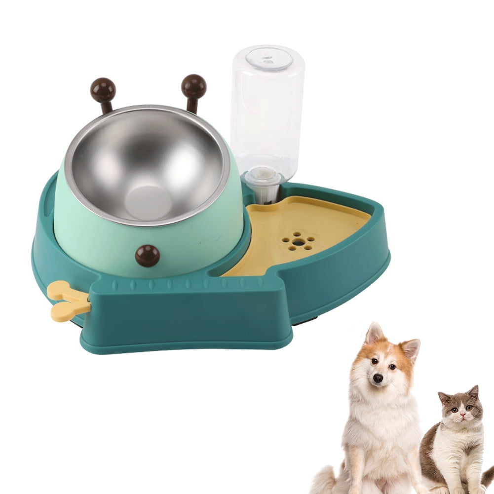 2in1 Tilted Pet Cat Feeding Bowl with Automatic Water Bottle, Green