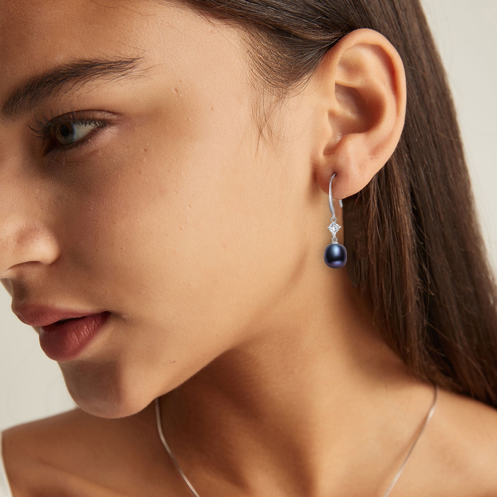 Yami Saltwater Cultured Drop Black Pearl Earrings with 925 Sterling Silver Ear Hooks CZ Valentine's Day Gift for Her