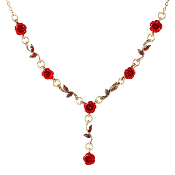 Vintage Red Rose Necklace Bracelet Earring Jewelry Set for Women Tassel Earring Choker Wedding Engagement Valentine's Day Gifts