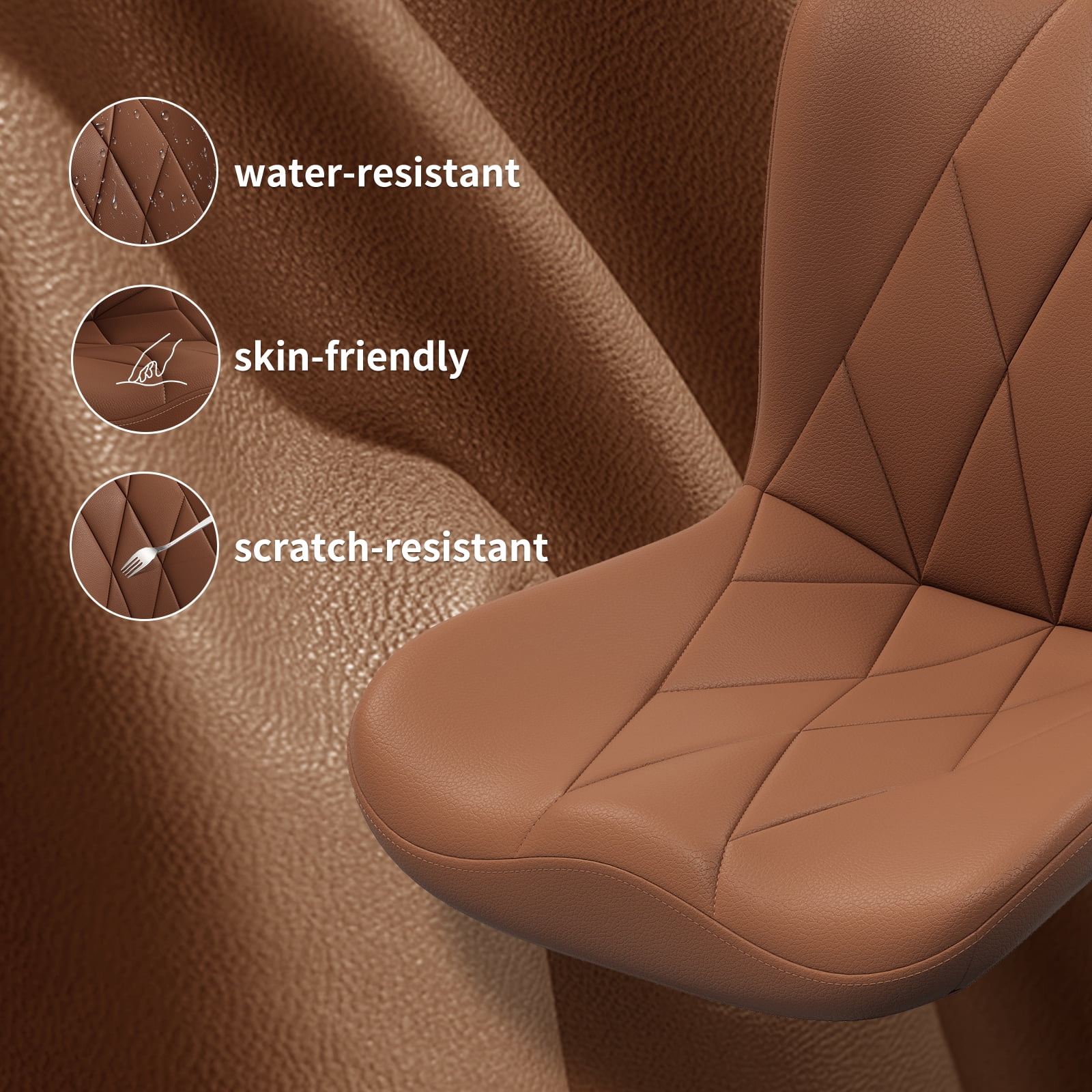 Genpo Armless Desk Chair, Brown Leather Office Desk Chairs with Wheels, Mid Back and Lumbar Support for Computer Home Small Space Vanity Makeup