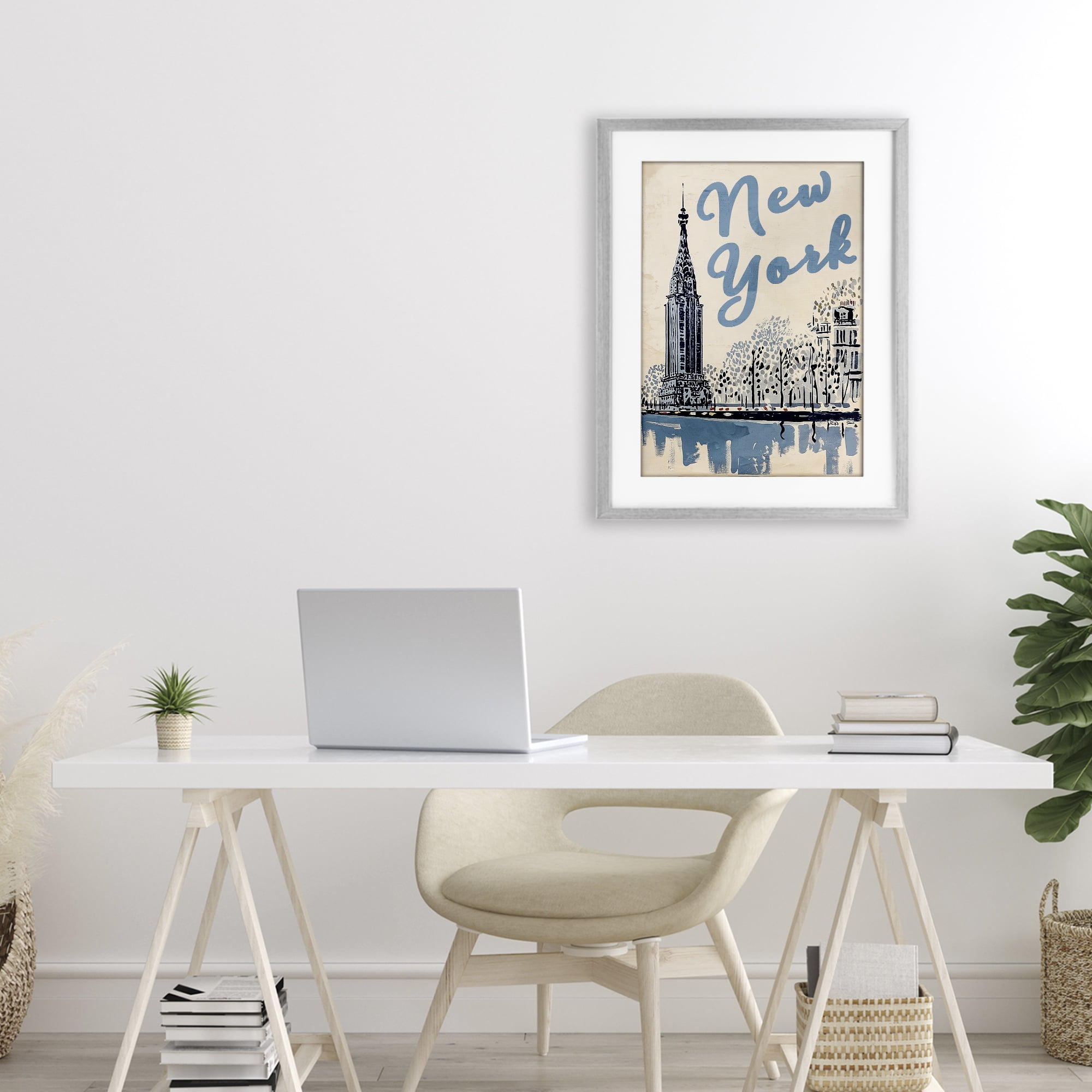 Stupell Industries Blue & Beige New York Travel Gray Framed Print Under Glass, design by Annabelle Hall