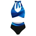 thumbnail image 6 of Sngxgn Womens Swimsuits Two Piece High Waisted Tummy Control Bathing Suits Criss Cross Wrap Front Bikini Sets(Dark Blue,S), 6 of 7