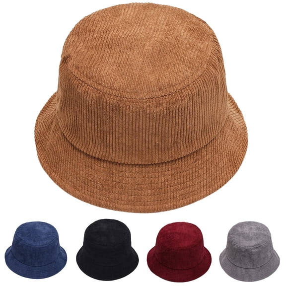Eoperou Bucket Hat Folding Plain Low Profile Solid Color Casual Keep Warm Corduroy Winter Thermal Men Women Fisherman Cap for Outdoor