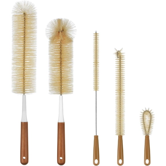 Extra Large Long Bottle Brush Set - 16" / 15" Long Bamboo Handle Bottle Cleaner for Narrow Neck Beer Wine Bottles, Decanter, Tumblers, Thermos, Jugs with Straw Brush, Kettle Spout/Lid Brush