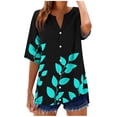 thumbnail image 2 of Njagoc3 Women's Turquoise Leaf Print Button-Down Shirt - Vibrant Nature-Style Summer Casual & Vacation Wear, 2 of 5