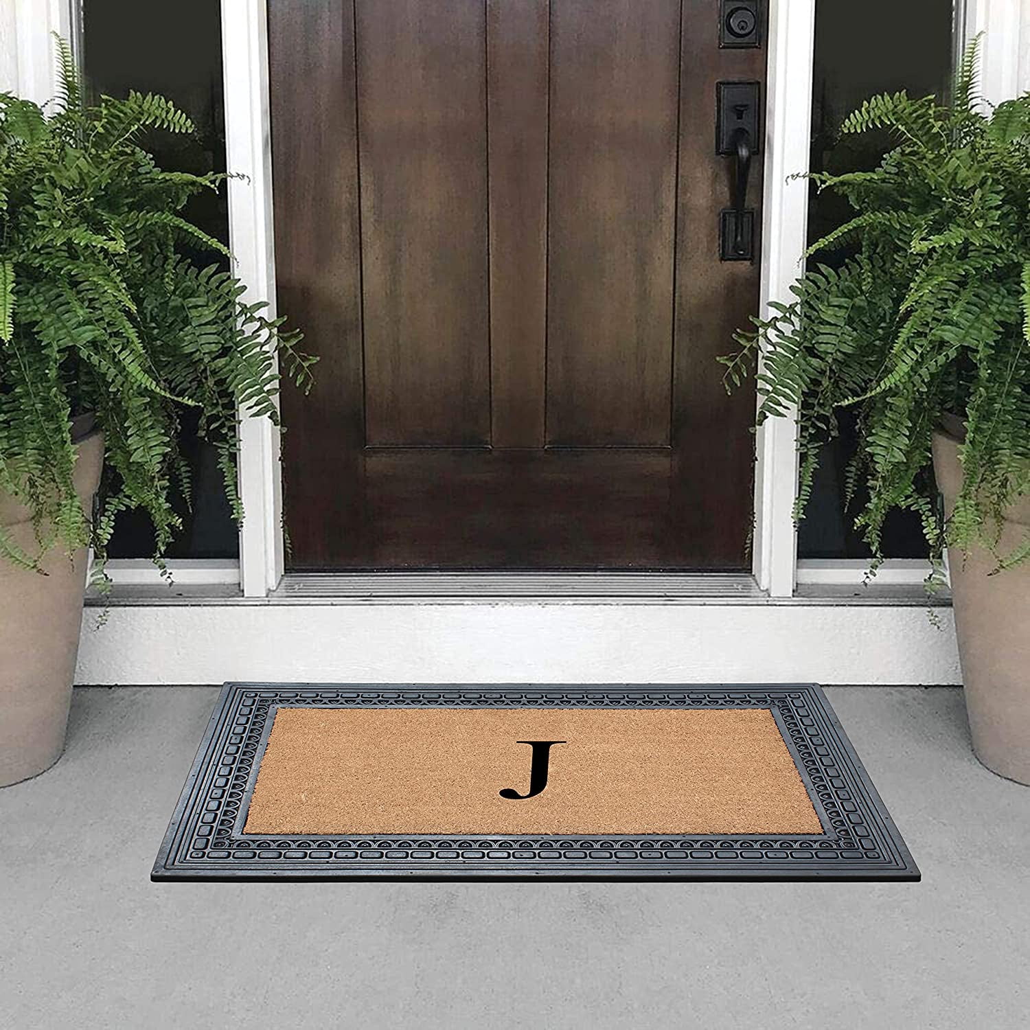 A1HC Natural Rubber & Coir 24x39 Monogrammed Doormat For Front Door, Anti-Shed Treated Durable Doormat for Outdoor Entrance, Heavy Duty, Low Profile, Easy to Clean, Long Lasting Front Porch Entry Rug