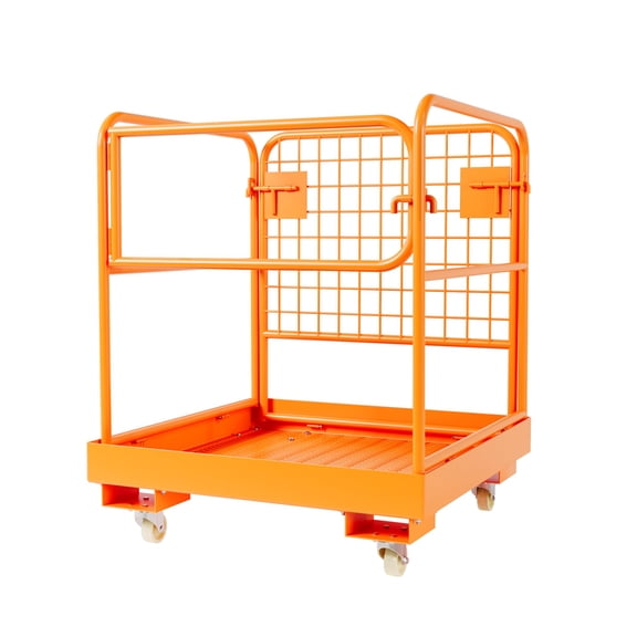 1200LBS Capacity Foldable Forklift Safety Cage with Lockable Swivel Wheels - 36"X36" Forklift Man Basket for 1-3 People with Safety Rail - Work Platform with Drain Hole
