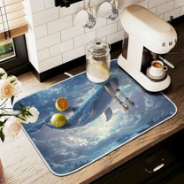 Yayeee Drying Mat for Kitchen Counter Dishes Microfiber Coffee Decorative Pad, Night Floating Whale