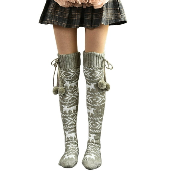 Women Christmas Stockings Autumn Spring Knitted High Over The Knee Socks Warm Comfortable Thick Long Socks