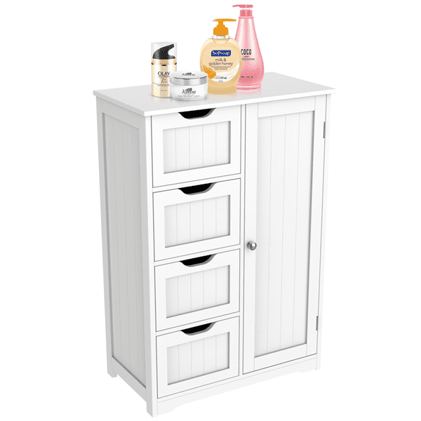 Yaheetech Wooden Storage Unit with 4 Drawers & Cupboard for Bathroom, White Walmart