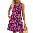 thumbnail image 6 of qucoqpe Womens Summer Sleeveless Tank Dress Crew Neck Front Pleated Mini Dress Casual Floral Print Vacation Beach Sundress with Pockets, 6 of 8