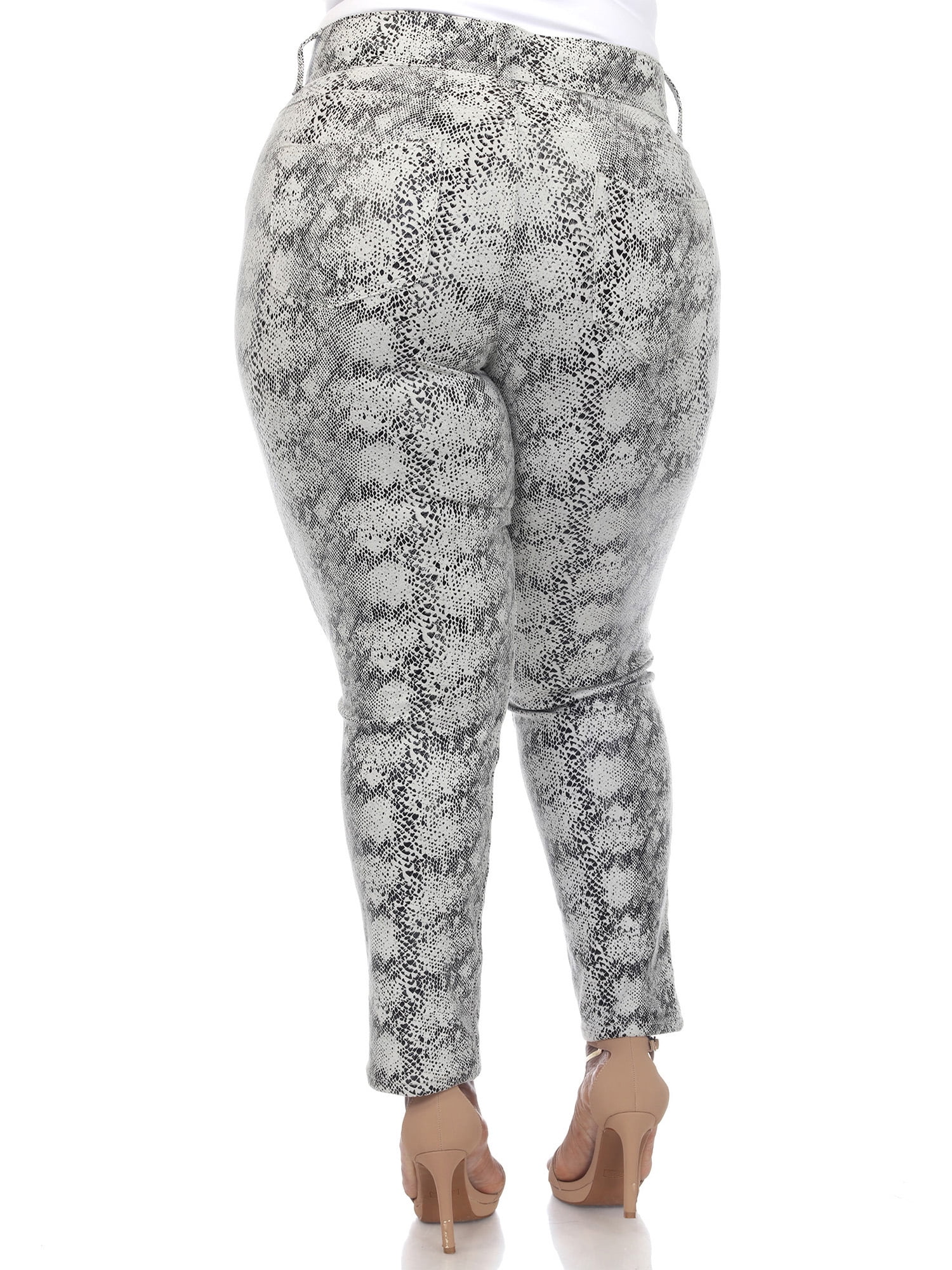 White Mark Women's Pluse Size Faux Suede Snake Print Pants