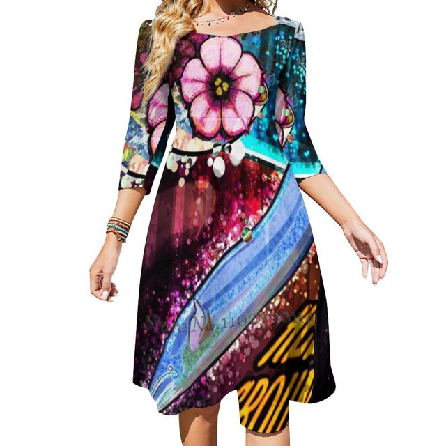 Hello Ground! Sweetheart Knot Flared Dress Fashion Design Large Size Loose Dress Galaxy
