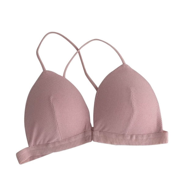 Sujetador Inalámbrico Jumpingount Bralette Hilo de Algodón Sexy Ropa Interior con Hebilla Frontal Rosa